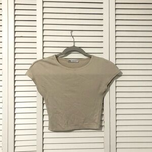 Zara Tan Fitted Cap Sleeve Crop Top